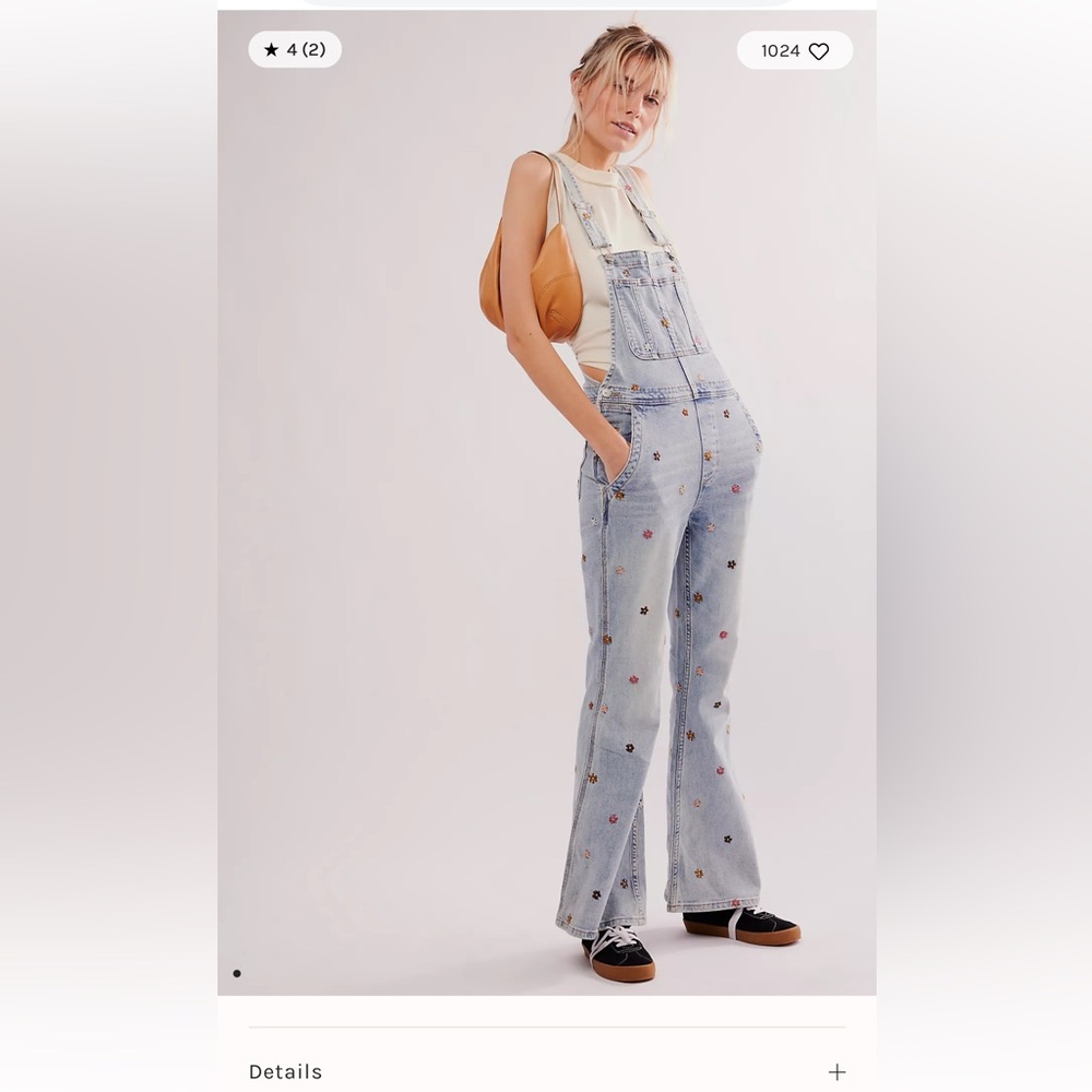 Driftwood x Free people star spangled embroidered overalls flare large new